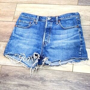 Levi's 501 original button down medium wash frayed hem jeans shorts size 29